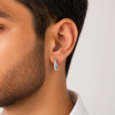 The Modern Grid-Link Silver Hoop